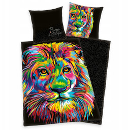 Pościel satynowa 135x200 Król lew czarna kolorowa poszewka