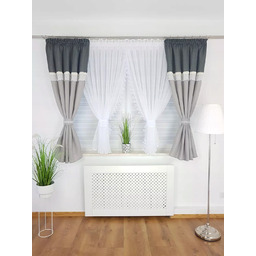 Gotowa Krótka Firana Zestaw Z Zasłonami Szara