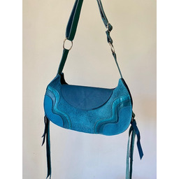 Pakamera Skórzana turkusowa torebka handmade z upcyklingu