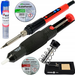 Lutownica 80W Odsysacz Podstawka Cyna Kalafonia Pasta Zestaw