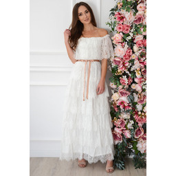 Sukienka maxi hiszpanka z koronki biała Aleza