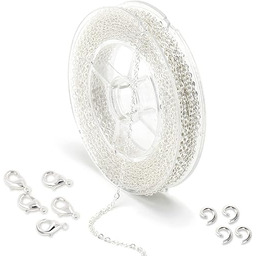 ALEXCRAFT Srebrny łańcuszek do produkcji biżuterii, 1,5 mm,