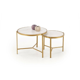Zestaw 2 okrągłych stolików kawowych Kalund biały marmur