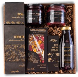 Kosz box prezentowy prezent upominek herbata kawa konfitury