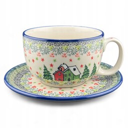 Filiżanka duża ze spodkiem 350 ml Unikat Domki