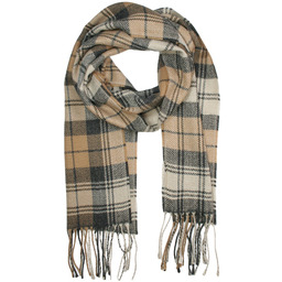 Szalik V.FRAAS, Szaro-Beżowy w Kratkę, z Frędzlami, Jesienno-Zimowy,