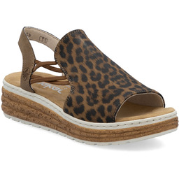 Sandały damskie na platformie w panterkę beżowe Rieker