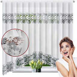 Nowoczesna Firana Biała Gotowa Z Etaminy Biało Szara