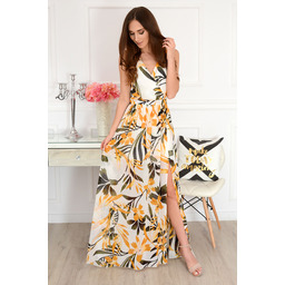 Sukienka maxi szyfonowa w musztardowe kwiaty Lukrecja