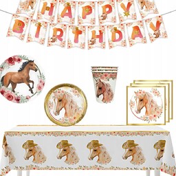 Talerze Kubki Obrus Baner Serwetki Papierowe Koń Farma