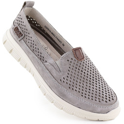 Skórzane półbuty damskie ażurowe szare eVento 9802