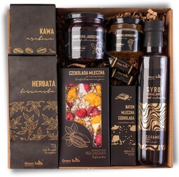 Kosz prezentowy zestaw box herbata kawa syrop czekolada