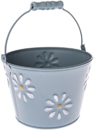 Osłonka metalowa na doniczkę Flowers niebieski, 17,5 x