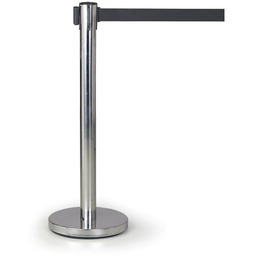 Słupek odgradzający z samonawijającą taśmą, stal nierdzewna szlifowana/czarny