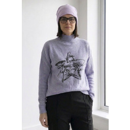 Sweter damski golf fioletowy z nadrukiem gwiazda miękki