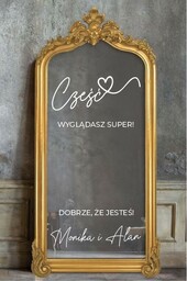 Naklejka ślubna na lustro: Cześć, wyglądasz super