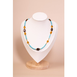 Pakamera Naszyjnik z bursztynami, kwarcem i amazonitem