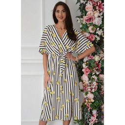 Sukienka midi a''la kimono w cytryny i pasy