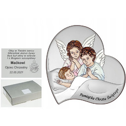 Srebrny Obrazek Komunia Chrzest Aniołki Grawer