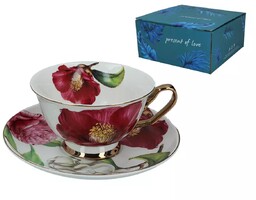 FILIŻANKA PORCELANOWA ze SPODKIEM Carmani KWIATY 200 ml