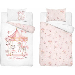 Pościel bawełniana dwustronna biało-różowa karuzela PPG-160