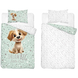Pościel bawełniana dwustronna miętowo-biała piesek PPG-164