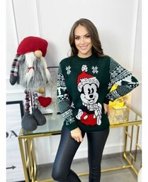 Sweterek Świąteczny Myszka Miki Butelkowa Zieleń