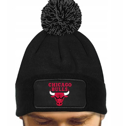 CZAPKA POMPON Czarna Bawełna Dla Fana CHICAGO BULLS