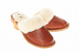 Ciepłe zabudowane Damskie kapcie skórzane z owczą wełną