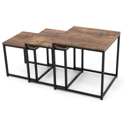 Stolik kawowy 3 szt, industrialne JS230 Rustykalny brąz