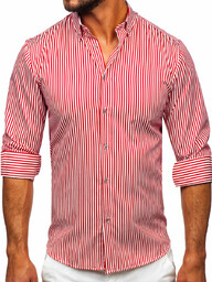 Czerwona koszula męska w paski z długim rękawem