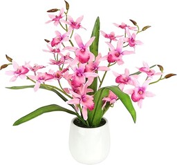 Sztuczny kwiat, orchidea, dendrobium, 38 cm, z liśćmi