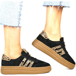 DAMSKIE SNEAKERSY SKÓRZANE FILIPPOO 7114 CZARNE LEOPARD PANTERKA