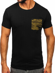 Czarno-zielony t-shirt męski z kieszonką z nadrukiem moro