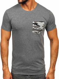 Grafitowy t-shirt męski z kieszonką z nadrukiem moro