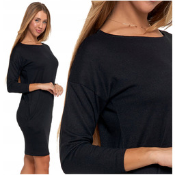 Ołówkowa Sukienka Damska Czarna Mini Luźna Góra Elegancka