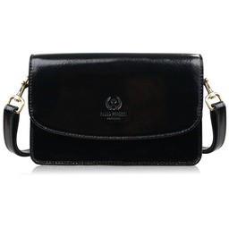 Torebka damska mała skórzana lakierowana czarna kopertówka