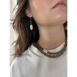 Pakamera Kolczyki pozłacane Kwarc Dymny z perłą