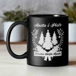 Kubek ceramiczny czarny matowy z grawerem dla pary