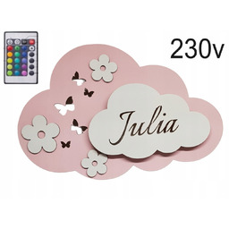 Lampka Kinkiet chmurka imieniem dziecka Kwiatki nocna Led