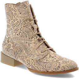 Maciejka Beżowe Wzorzyste Botki Stylowe Obuwie Damskie