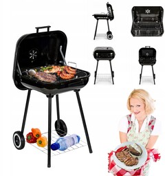 Grill Węglowy Ogrodowy Metalowy Stabilny z Pokrywą