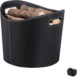 Relaxdays, Czarny kosz na drewno kominkowe ze sztucznej