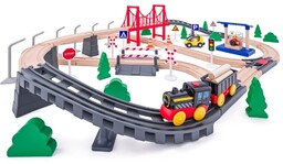 Kolejka drewniana z lokomotywą na baterie, 80 elementów