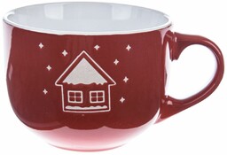 Świąteczny kubek ceramiczny Snowy cottage czerwony, 500 ml
