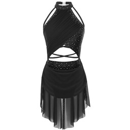 Sukienka Latino Body Tunika Strój Gimnastyka Cyrkonie Czarny