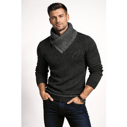 Sweter męski z kominem czarny Recea