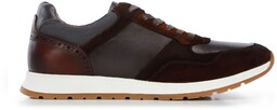 Męskie sneakersy z dwóch rodzajów skór cieniowane brązowo-szare