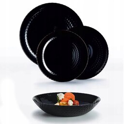 Talerze Serwis Obiadowy Komplet Zestaw 18 el Czarne