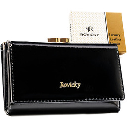 Czarny portfel damski z lakierowanej skóry naturalnej zamykany